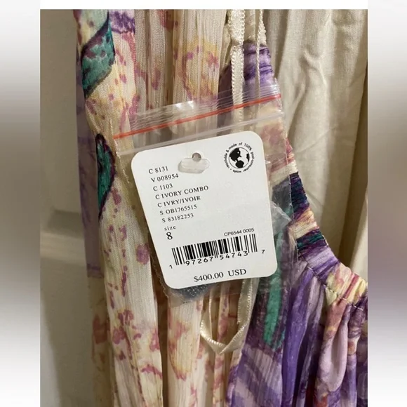 Free People Colette Maxi Dress Size 8 Mauve Fairy Embroidery Floral Skirt Fairy - Picture 9 of 10